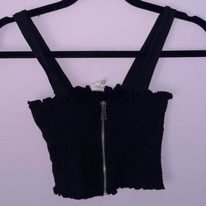 Black Smocked Ruffle-Trim Tank Top